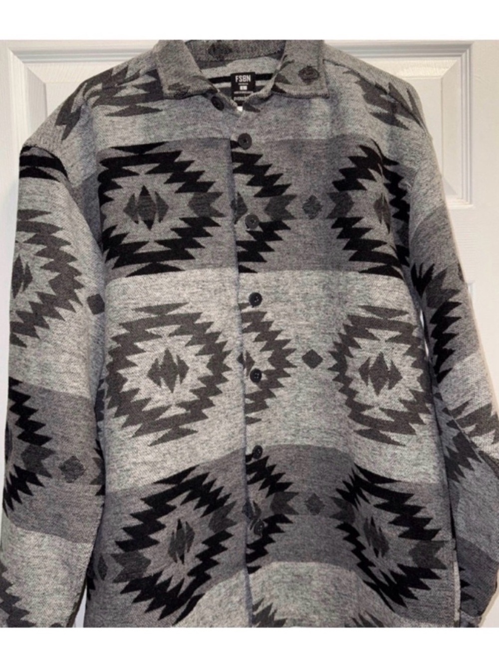 Gray Patterned Button-Front Utility Shirt-Jacket